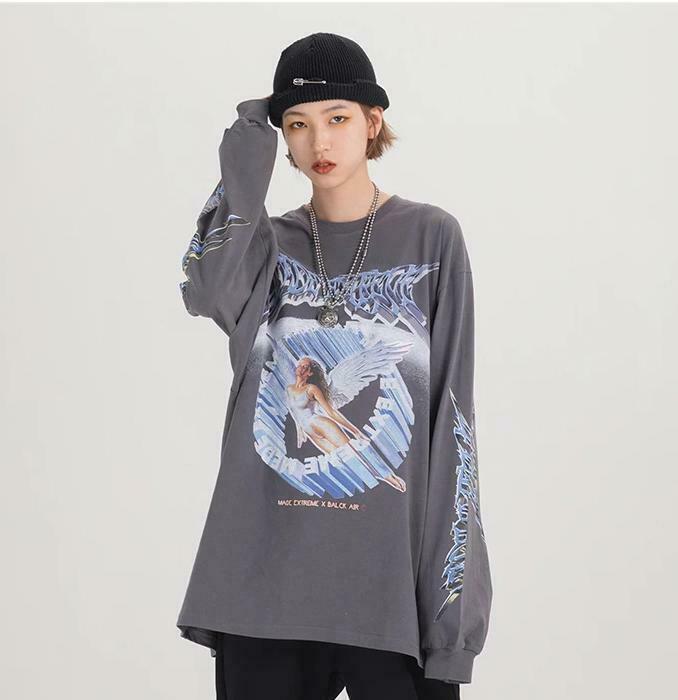 Y2K Aesthetic Metal Graphic Long Sleeve T-Shirt for Women - Coquette & Grunge Style Fashion
