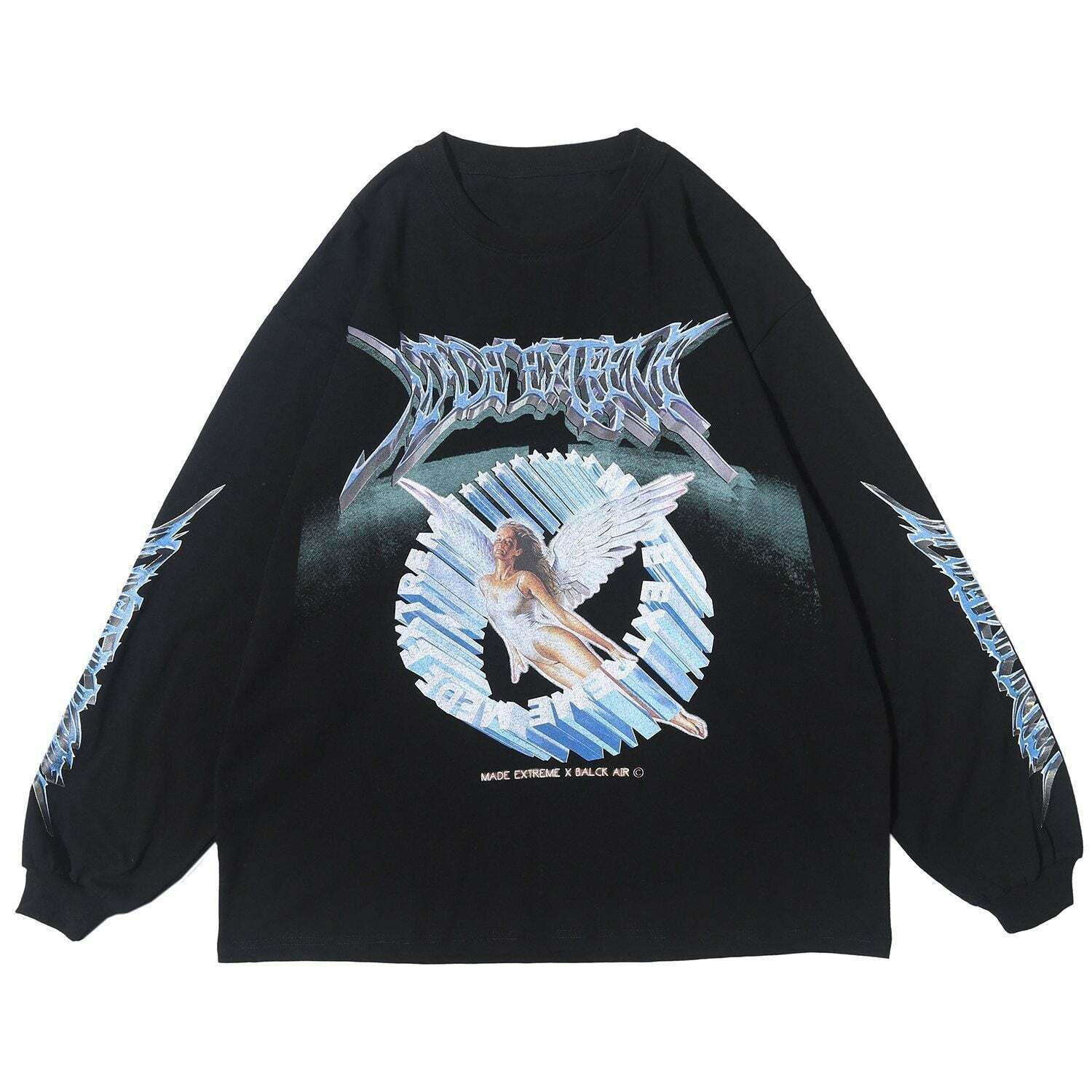 Y2K Aesthetic Metal Graphic Long Sleeve T-Shirt for Women - Coquette & Grunge Style Fashion