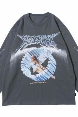 Y2K Aesthetic Metal Graphic Long Sleeve T-Shirt for Women - Coquette & Grunge Style Fashion