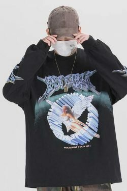 Y2K Aesthetic Metal Graphic Long Sleeve T-Shirt for Women - Coquette & Grunge Style Fashion