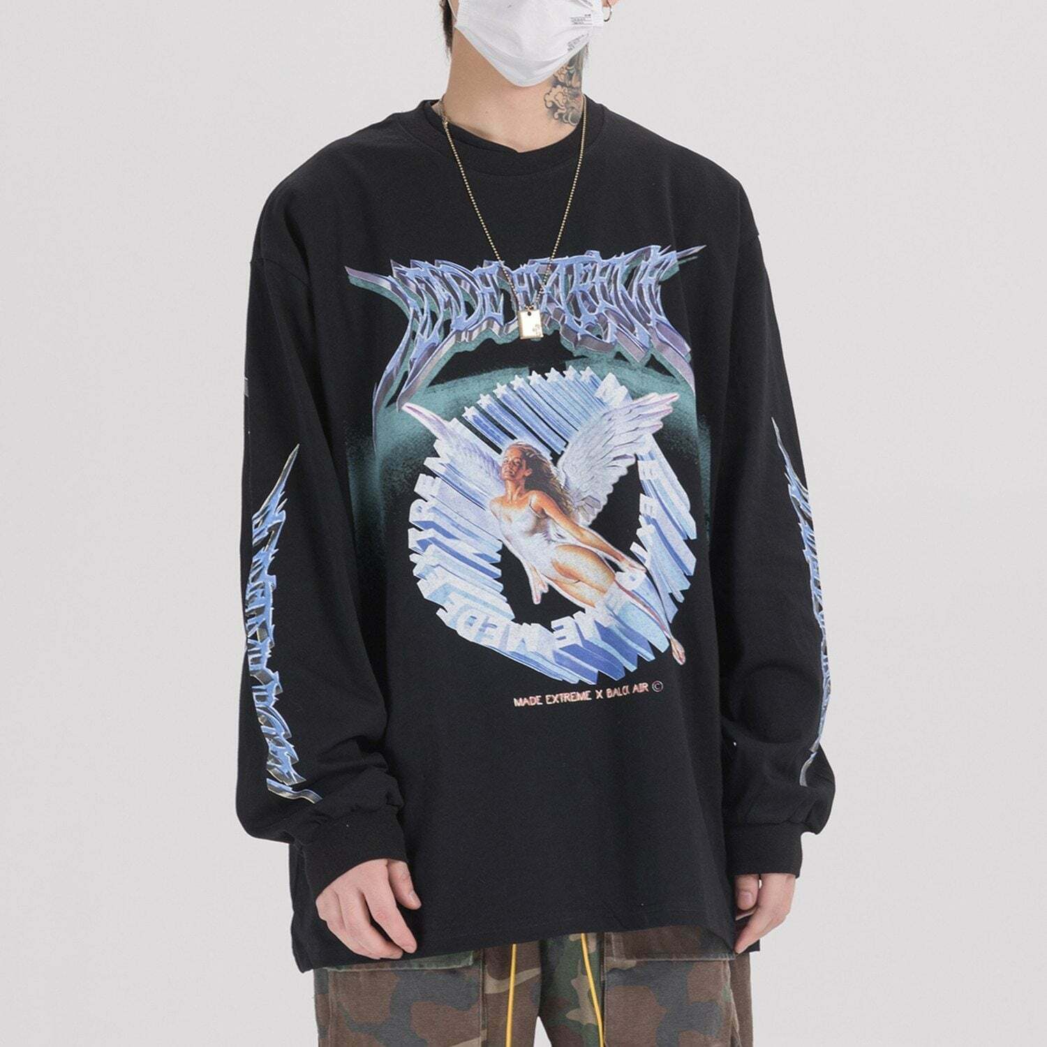 Y2K Aesthetic Metal Graphic Long Sleeve T-Shirt for Women - Coquette & Grunge Style Fashion