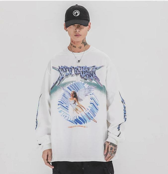 Y2K Aesthetic Metal Graphic Long Sleeve T-Shirt for Women - Coquette & Grunge Style Fashion