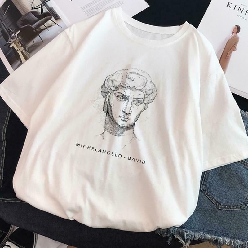 Y2K Aesthetic Michelangelo David Graphic Tee - Vintage Style Women's Fashion Shirt