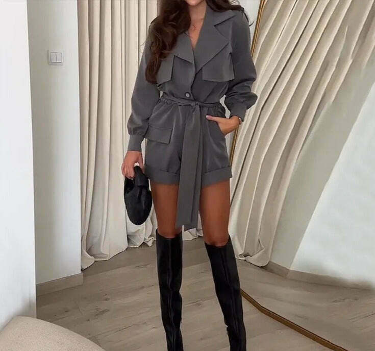 Y2K Aesthetic Oblique Shoulder Waist Slim Jumpsuit for Women - Coquette Grunge Fashion