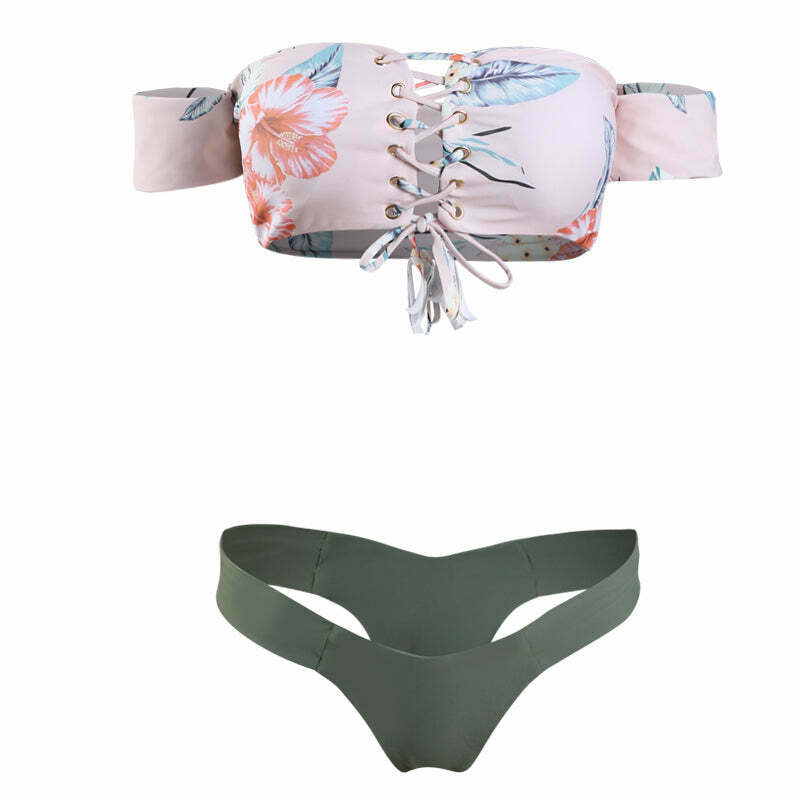 Y2K Aesthetic Off-Shoulder Flower Bikini Set for Coquette Style Fashionistas