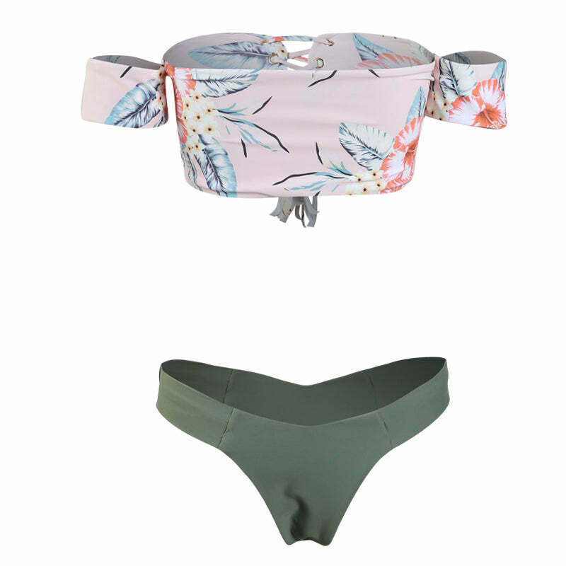 Y2K Aesthetic Off-Shoulder Flower Bikini Set for Coquette Style Fashionistas