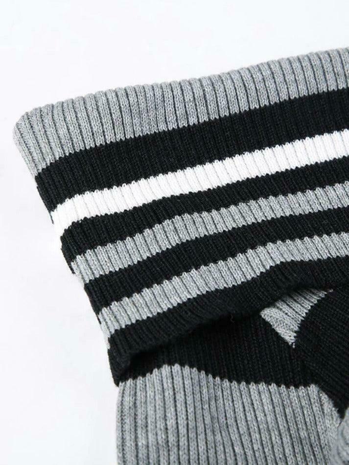 Y2K Aesthetic Off-Shoulder Sweater: Coquette & Grunge Style Contrast Color Slim Fit