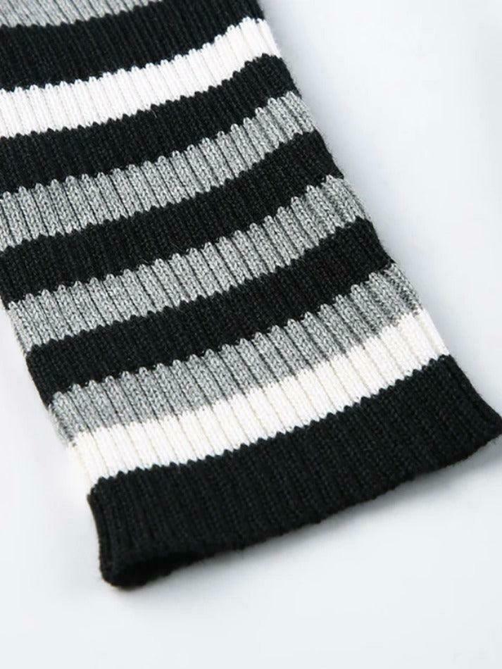 Y2K Aesthetic Off-Shoulder Sweater: Coquette & Grunge Style Contrast Color Slim Fit