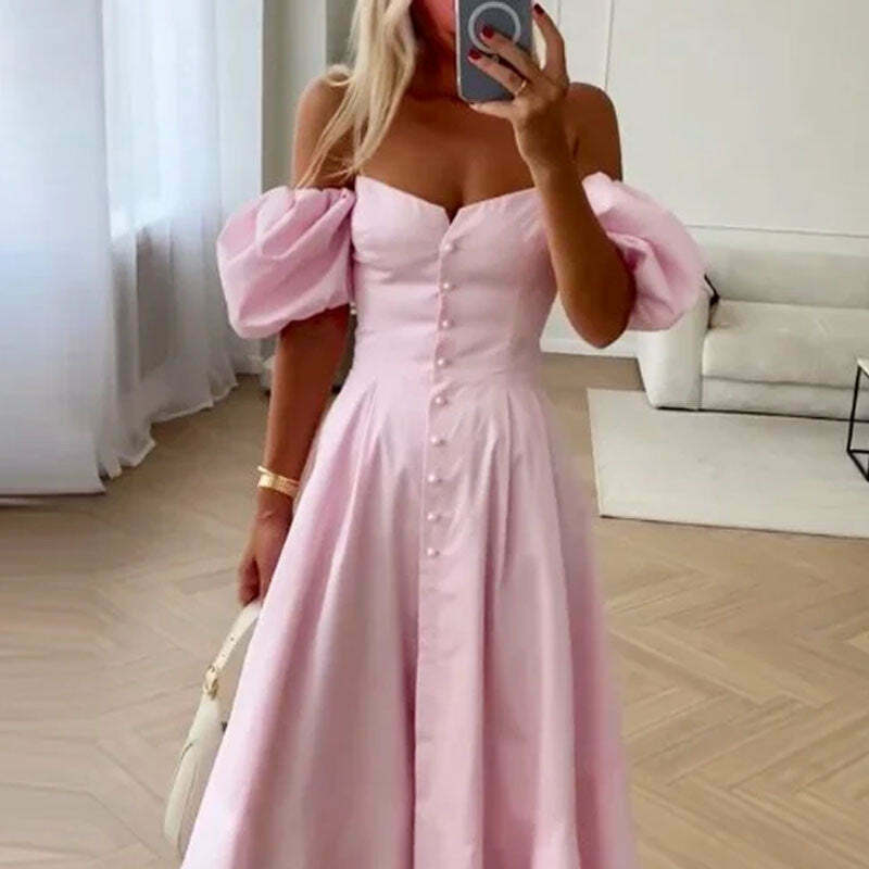 Y2K Aesthetic Off-Shoulder Sweet Waist Dress - Coquette Style Grunge Fashion Women's Clothing
