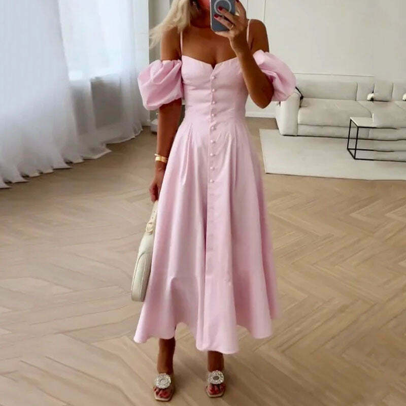 Y2K Aesthetic Off-Shoulder Sweet Waist Dress - Coquette Style Grunge Fashion Women's Clothing