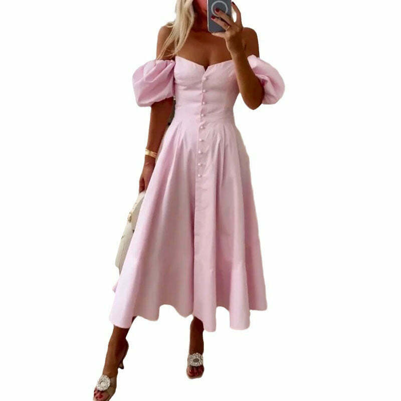 Y2K Aesthetic Off-Shoulder Sweet Waist Dress - Coquette Style Grunge Fashion Women's Clothing