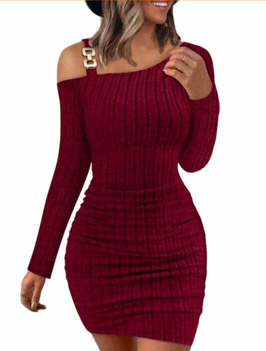Y2K Aesthetic Off-Shoulder Tight Dress - Coquette Grunge & Pastel Goth Style