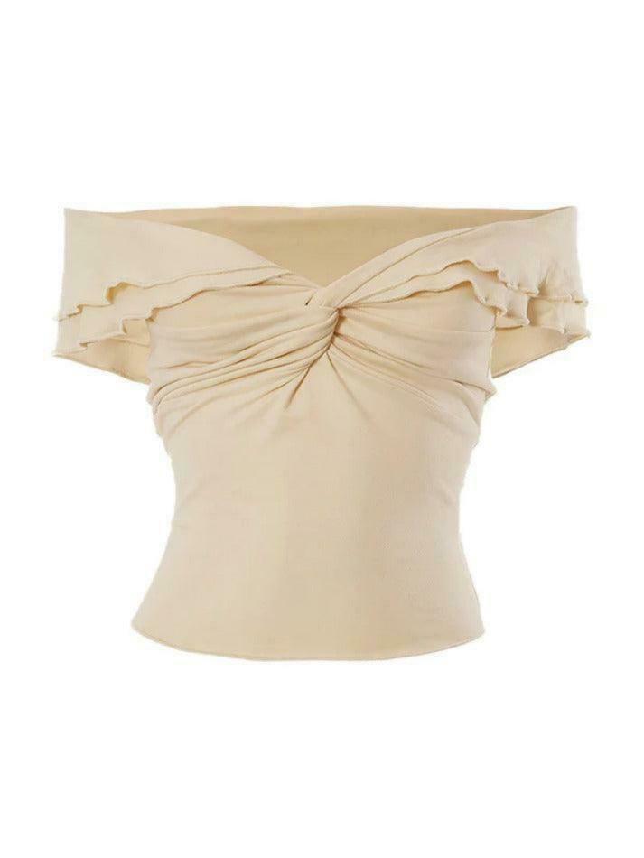 Y2K Aesthetic Off-Shoulder Twist Tee: Coquette & Grunge Style, Cute Tops for Women