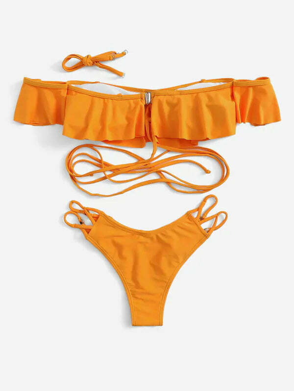 Y2K Aesthetic Off Shoulder Bikini Set for Women - Coquette Style Grunge Fashion with a Sexy Twist