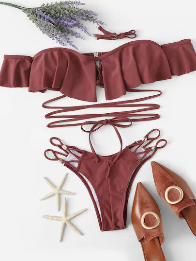 Y2K Aesthetic Off Shoulder Bikini Set for Women - Coquette Style Grunge Fashion with a Sexy Twist