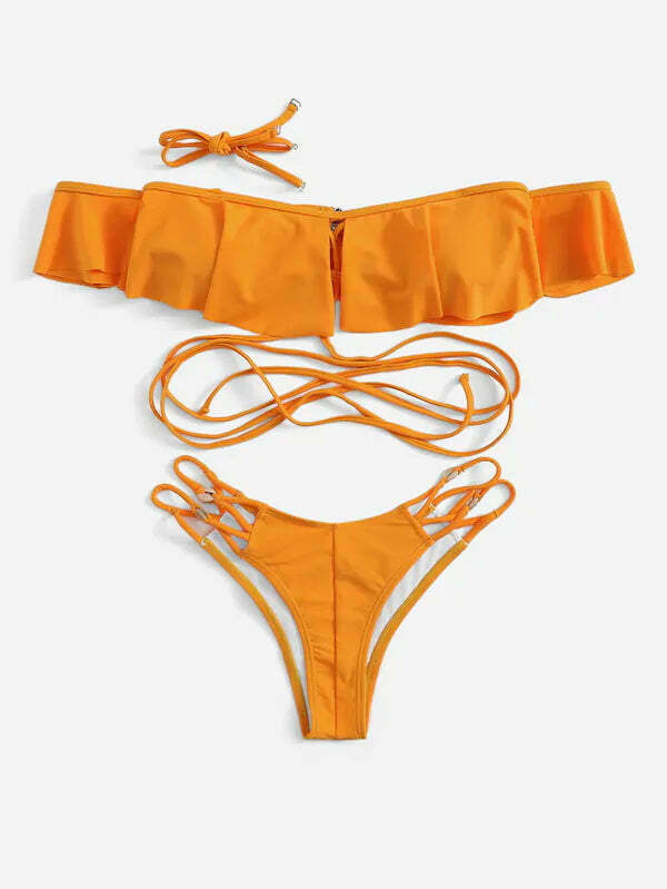 Y2K Aesthetic Off Shoulder Bikini Set for Women - Coquette Style Grunge Fashion with a Sexy Twist