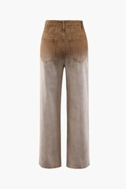 Y2K Aesthetic Ombre Ripped Straight Leg Jeans - Coquette Grunge & Pastel Goth Style