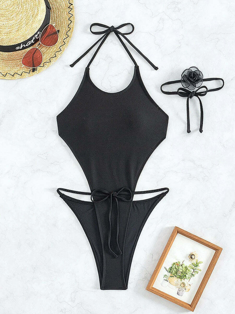 Y2K Aesthetic One-Piece Swimsuit with 3D Bow-Tie Detail for Niche Women's Fashion