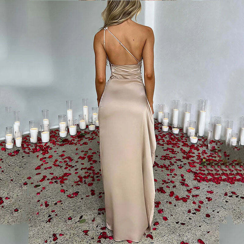 Y2K Aesthetic One-Shoulder Backless Maxi Dress for Women - Coquette Style Grunge Fashion