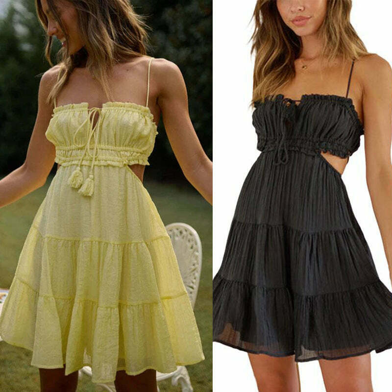 Y2K Aesthetic One-Shoulder Backless Sling Summer Dress for Women - Coquette Style Grunge Fashion