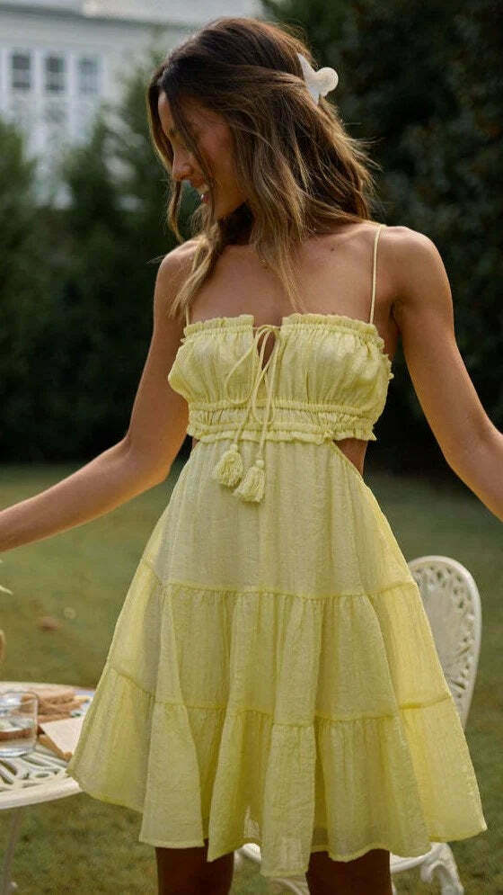Y2K Aesthetic One-Shoulder Backless Sling Summer Dress for Women - Coquette Style Grunge Fashion