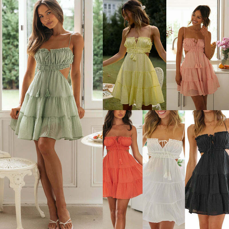 Y2K Aesthetic One-Shoulder Backless Sling Summer Dress for Women - Coquette Style Grunge Fashion