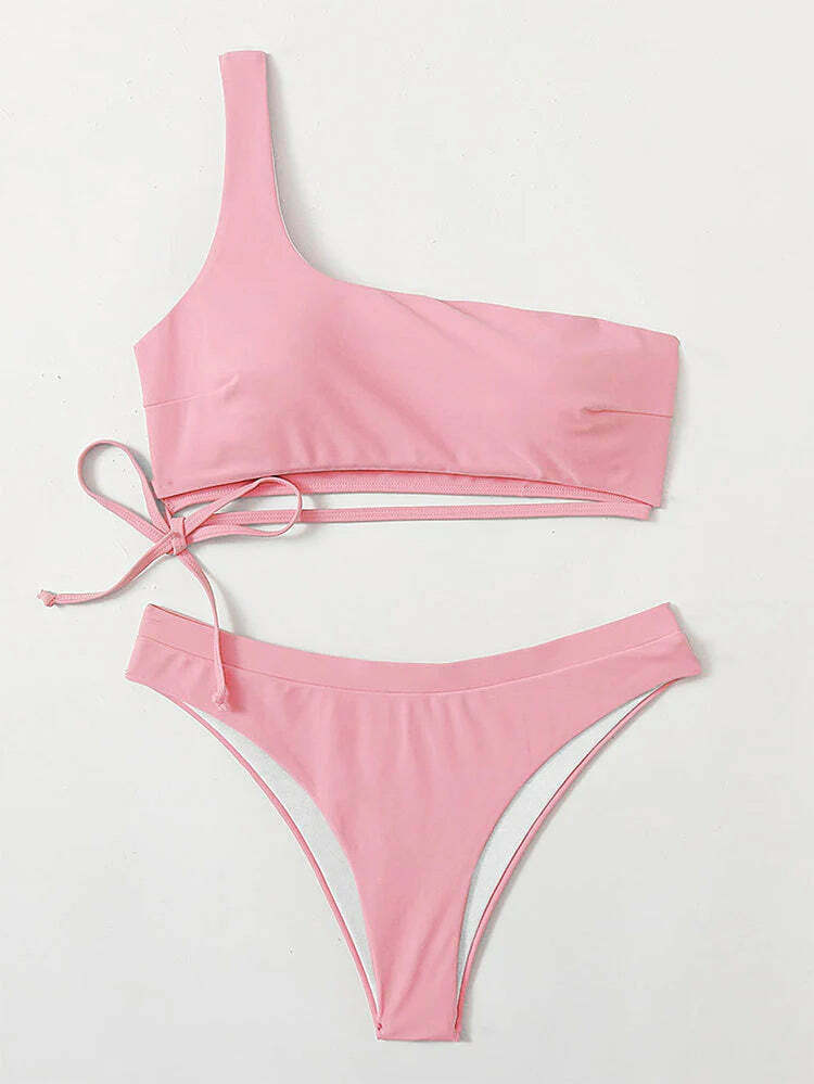 Y2K Aesthetic One-Shoulder Pink Sexy Bikini for Niche Women Fashion