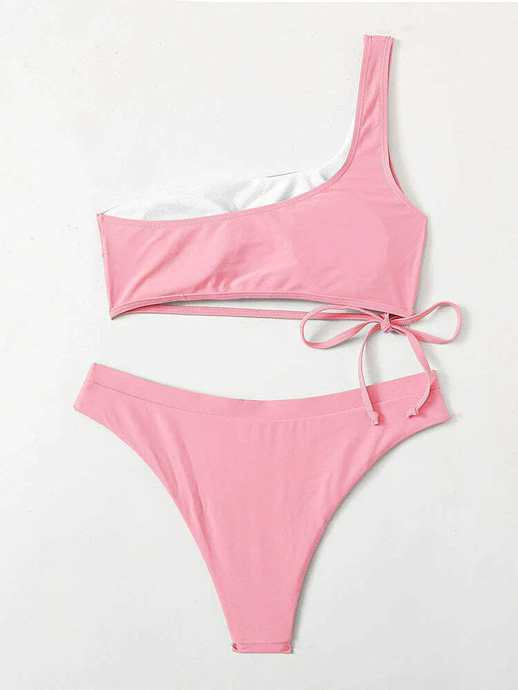 Y2K Aesthetic One-Shoulder Pink Sexy Bikini for Niche Women Fashion