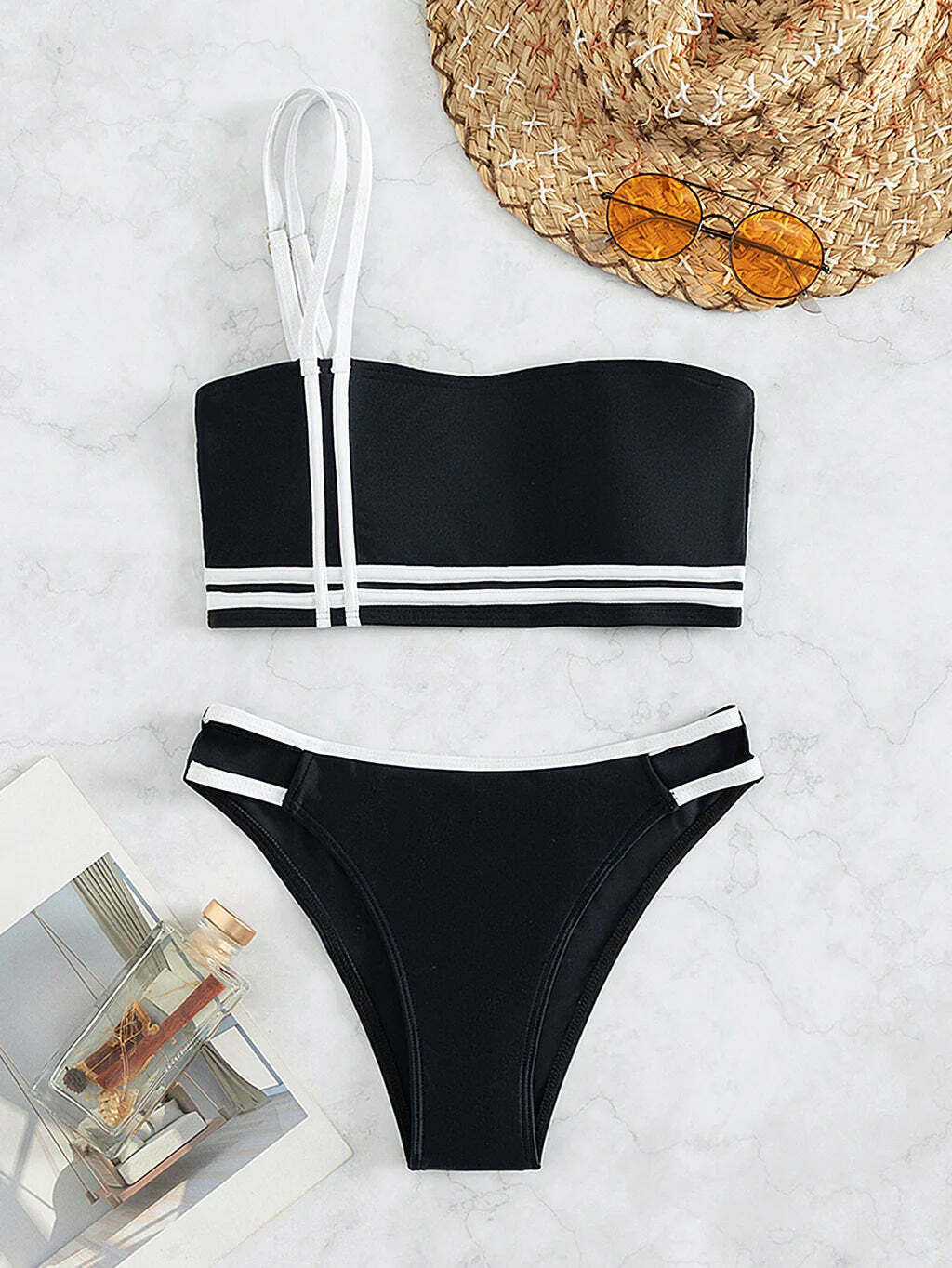 Y2K Aesthetic One-Shoulder Split Swimsuit Bikini for Women - Coquette Style Grunge Fashion