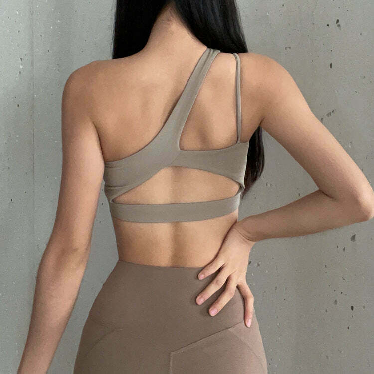 Y2K Aesthetic One-Shoulder Sports Bra - Coquette Grunge Fashion & Pastel Goth Vibes