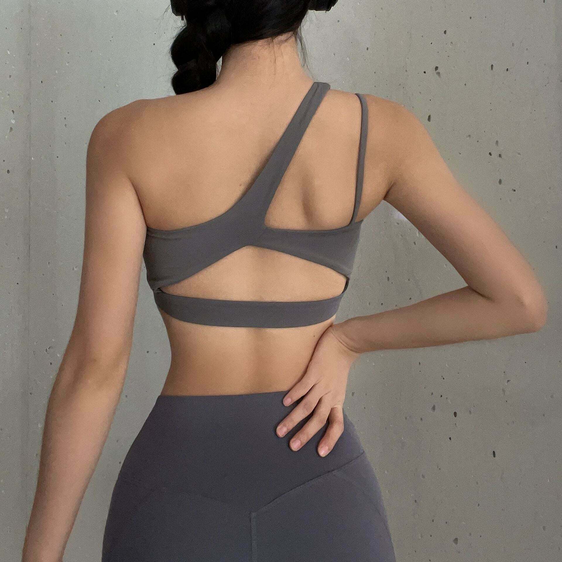 Y2K Aesthetic One-Shoulder Sports Bra - Coquette Grunge Fashion & Pastel Goth Vibes