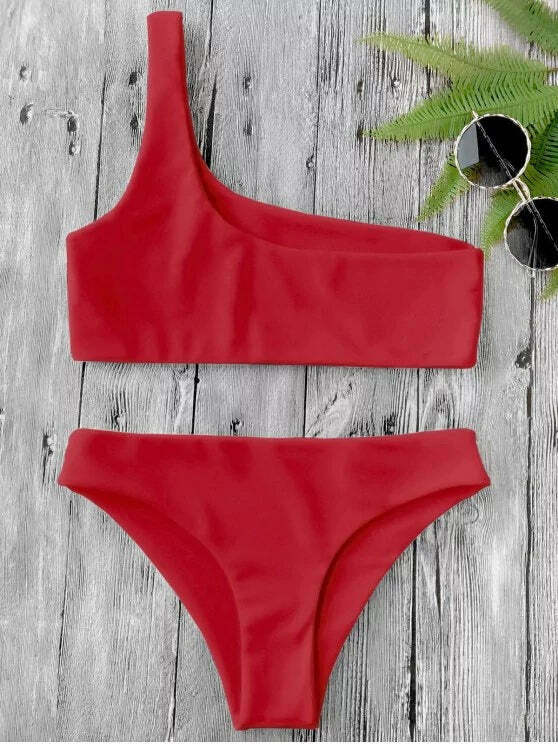 Y2K Aesthetic One Shoulder Bikini Set for Niche Women Fashion