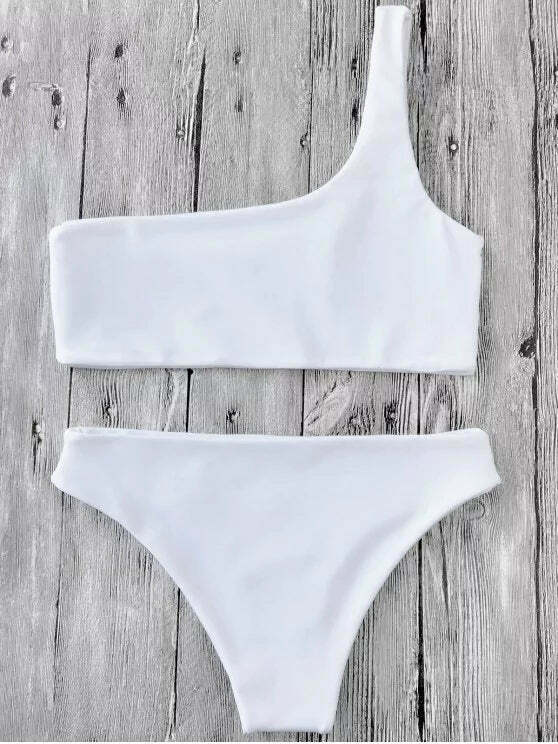 Y2K Aesthetic One Shoulder Bikini Set for Niche Women Fashion