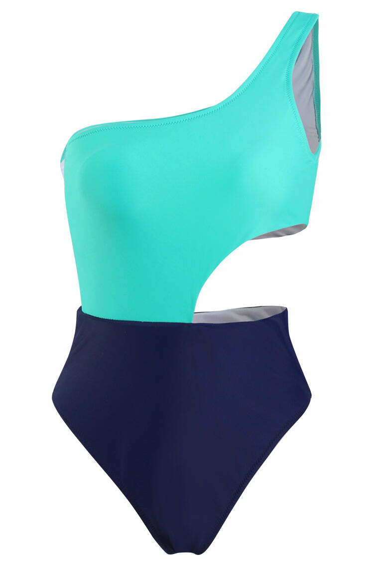 Y2K Aesthetic One Shoulder Cutout Swimsuit in Colorblock Style