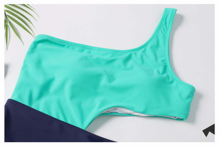 Y2K Aesthetic One Shoulder Cutout Swimsuit in Colorblock Style