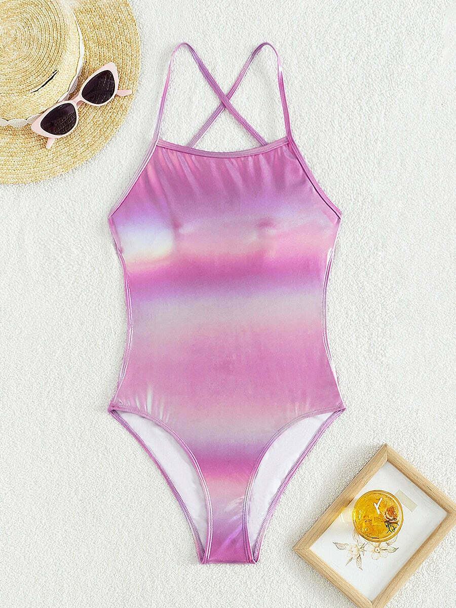 Y2K Aesthetic Open Back Bikini - Sexy One-Piece Swimsuit for Women