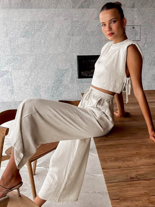 Y2K Aesthetic Out And About Linen Set for Women - Coquette Style Vacation Fashion