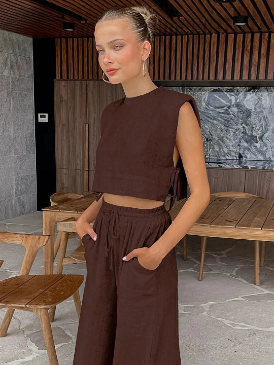 Y2K Aesthetic Out And About Linen Set for Women - Coquette Style Vacation Fashion