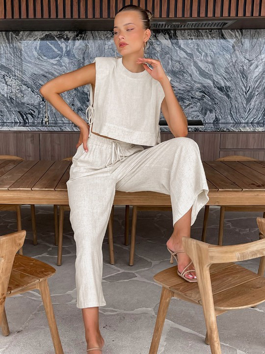 Y2K Aesthetic Out And About Linen Set for Women - Coquette Style Vacation Fashion