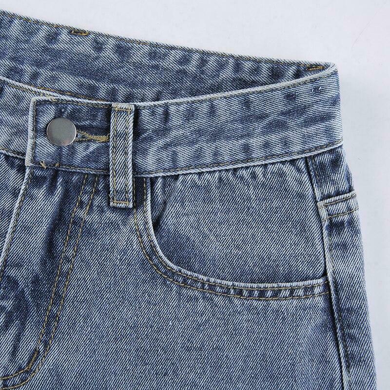 Y2K Aesthetic Outline Embroidery Mom Jeans - Coquette Grunge Fashion for Women