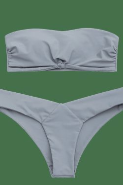 Y2K Aesthetic Padded Bandeau Bikini Set - Coquette Grunge Fashion with Cute Tops & Cargo Skirt