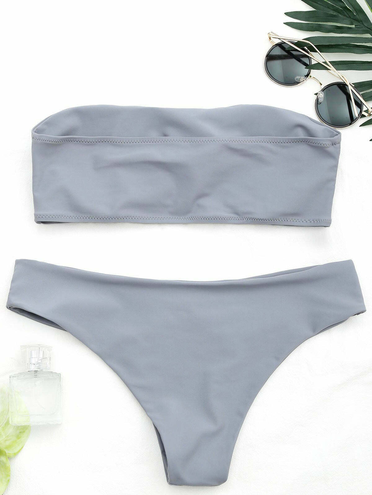 Y2K Aesthetic Padded Bandeau Bikini Set - Coquette Grunge Fashion with Cute Tops & Cargo Skirt