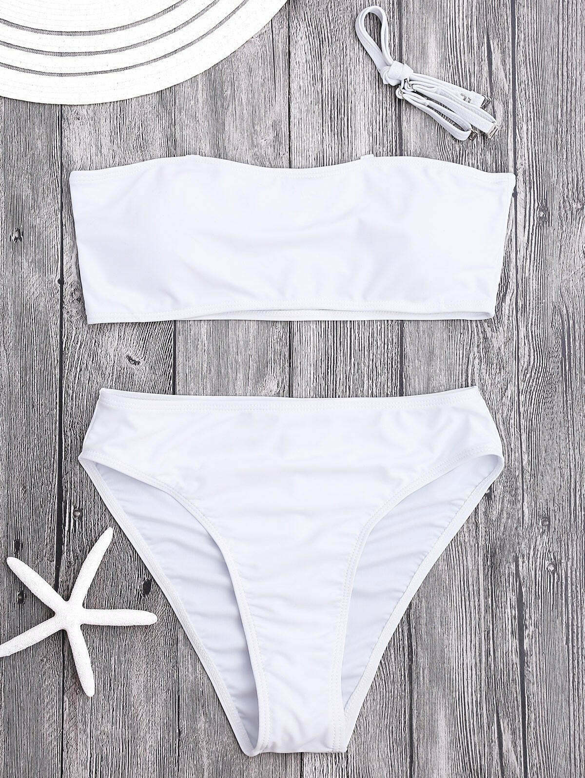 Y2K Aesthetic Padded Bandeau Bikini Set with High Cut - Coquette Style Swimsuit