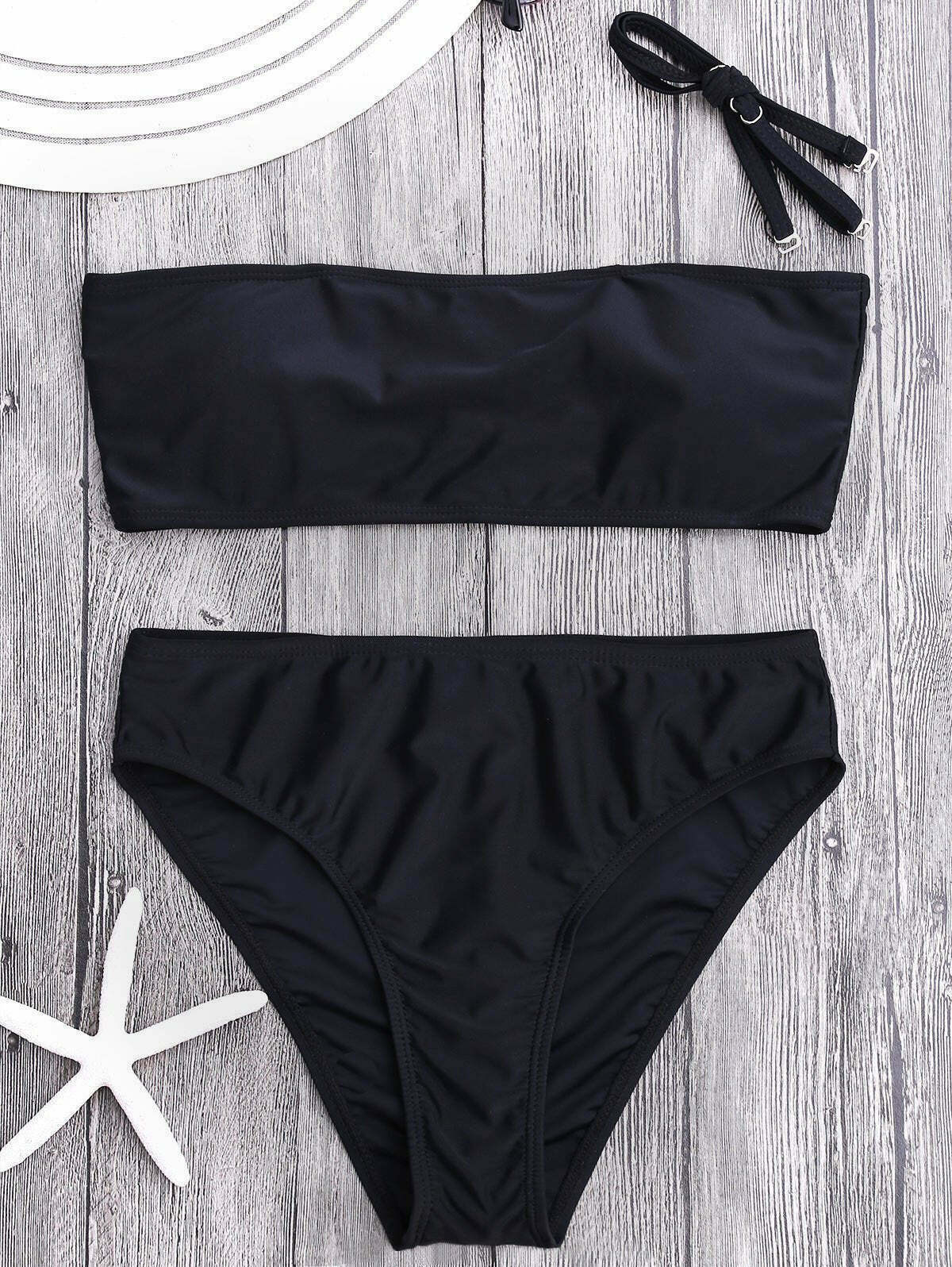 Y2K Aesthetic Padded Bandeau Bikini Set with High Cut - Coquette Style Swimsuit