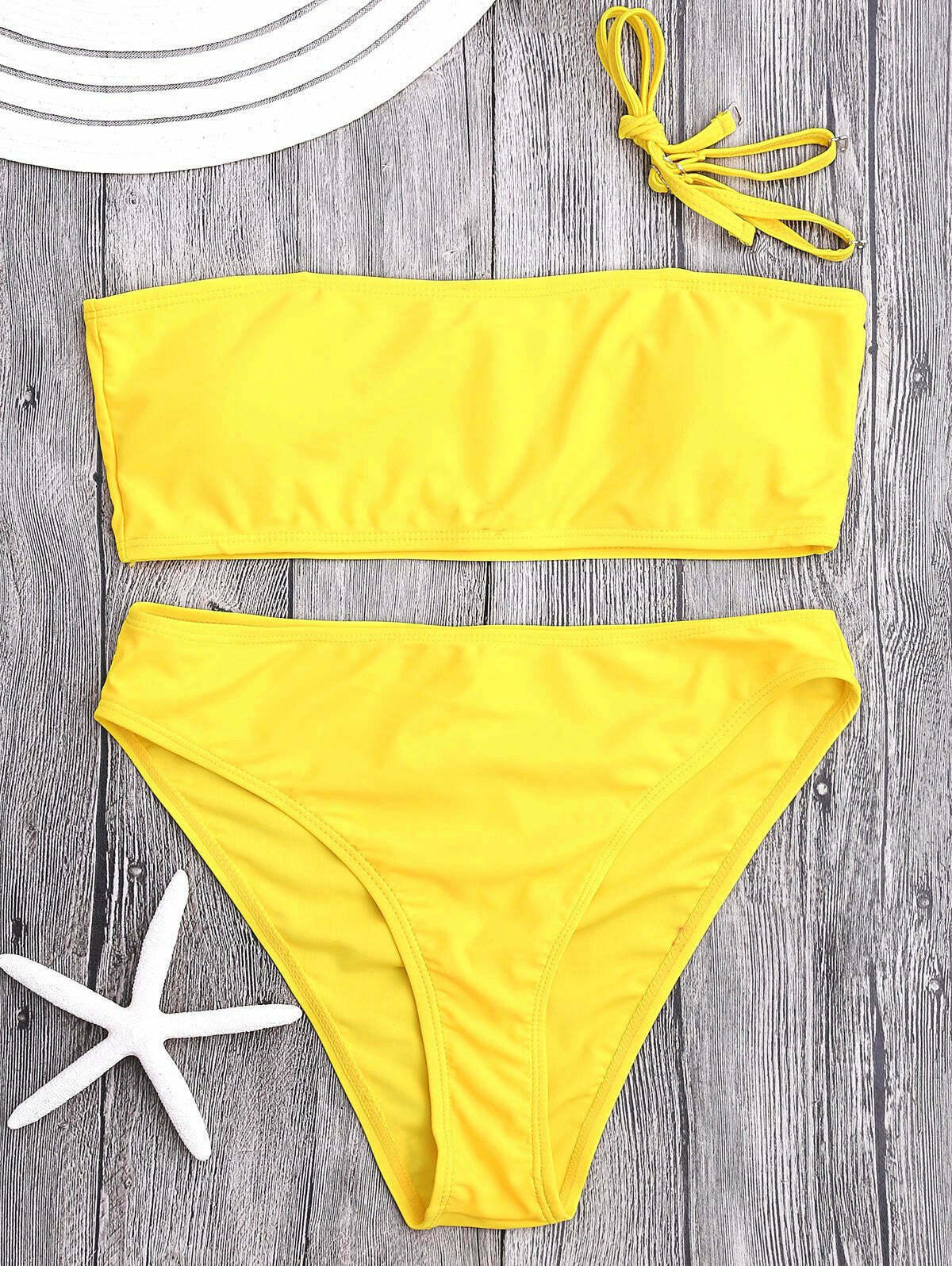 Y2K Aesthetic Padded Bandeau Bikini Set with High Cut - Coquette Style Swimsuit