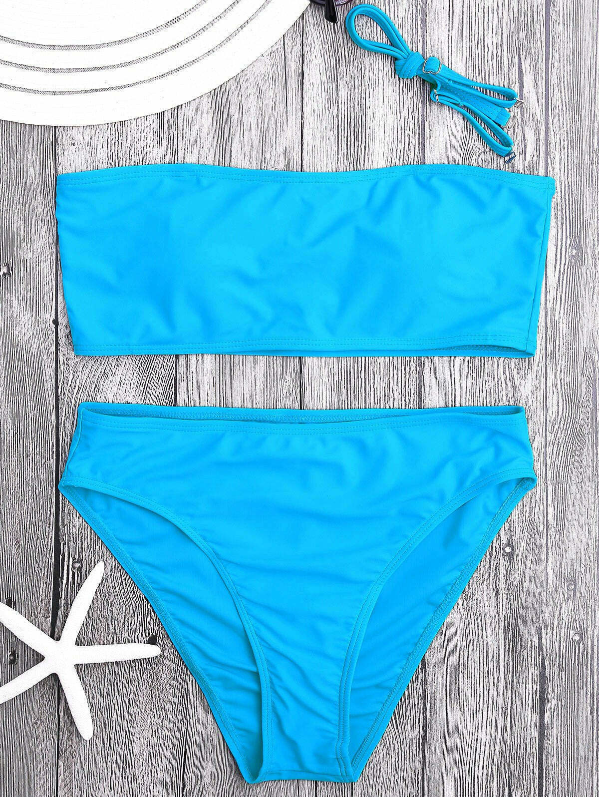 Y2K Aesthetic Padded Bandeau Bikini Set with High Cut - Coquette Style Swimsuit