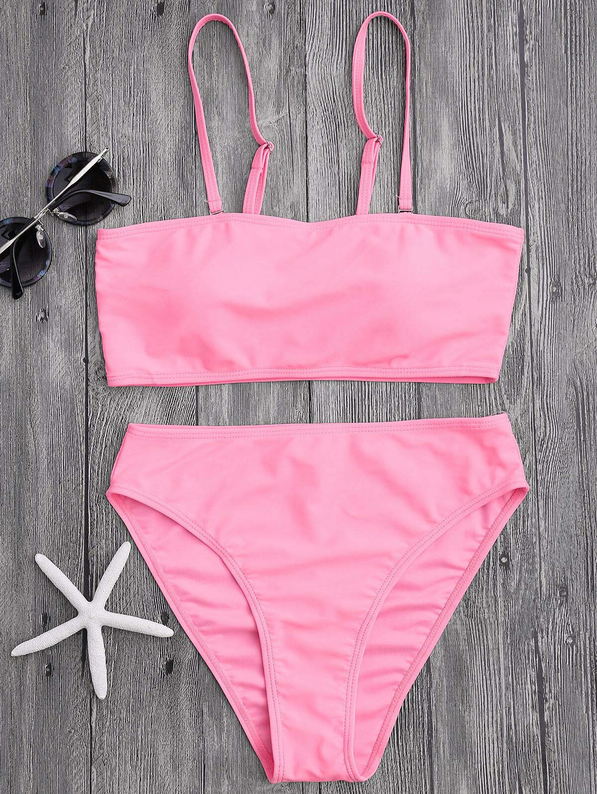 Y2K Aesthetic Padded Bandeau Bikini Set with High Cut - Coquette Style Swimsuit