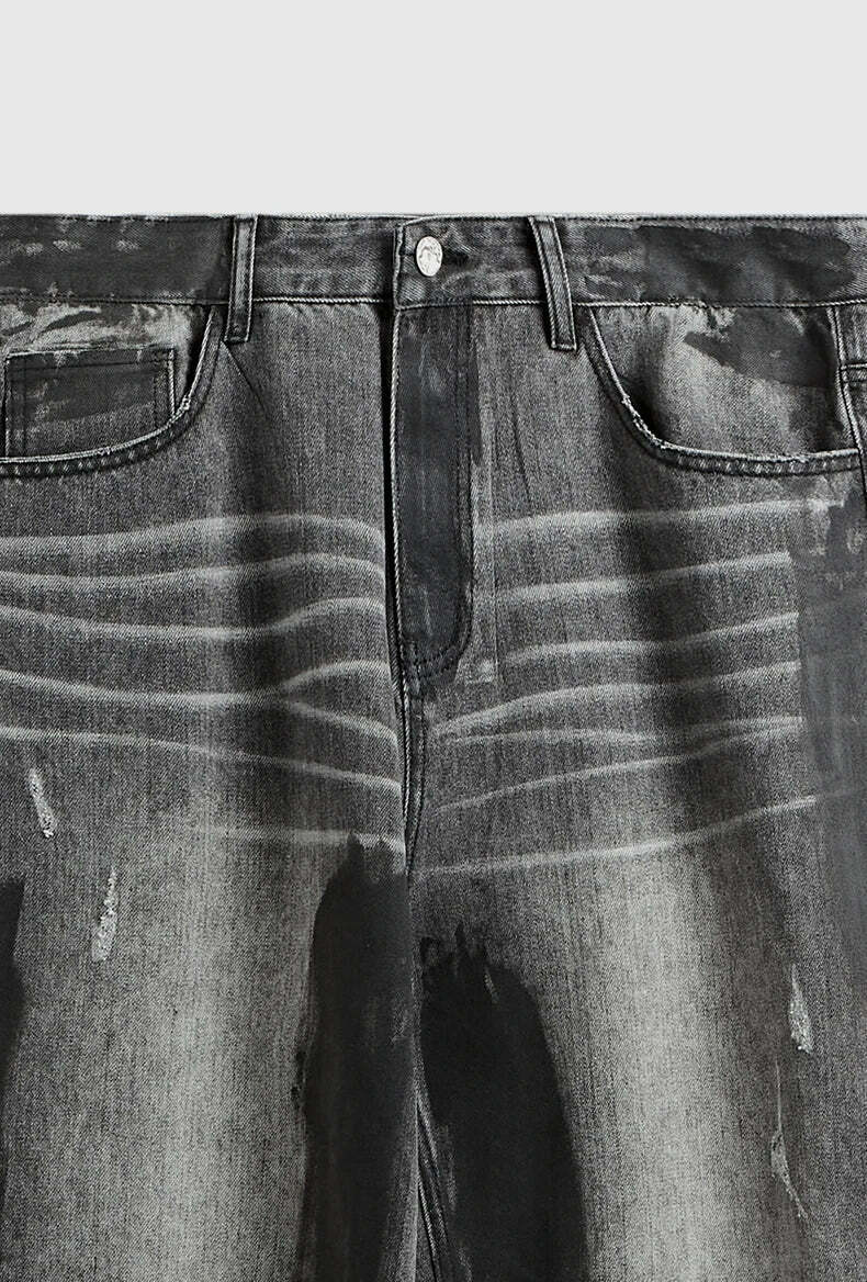 Y2K Aesthetic Paint Stripe Faded Baggy Jeans - Vintage Style Denim for Women