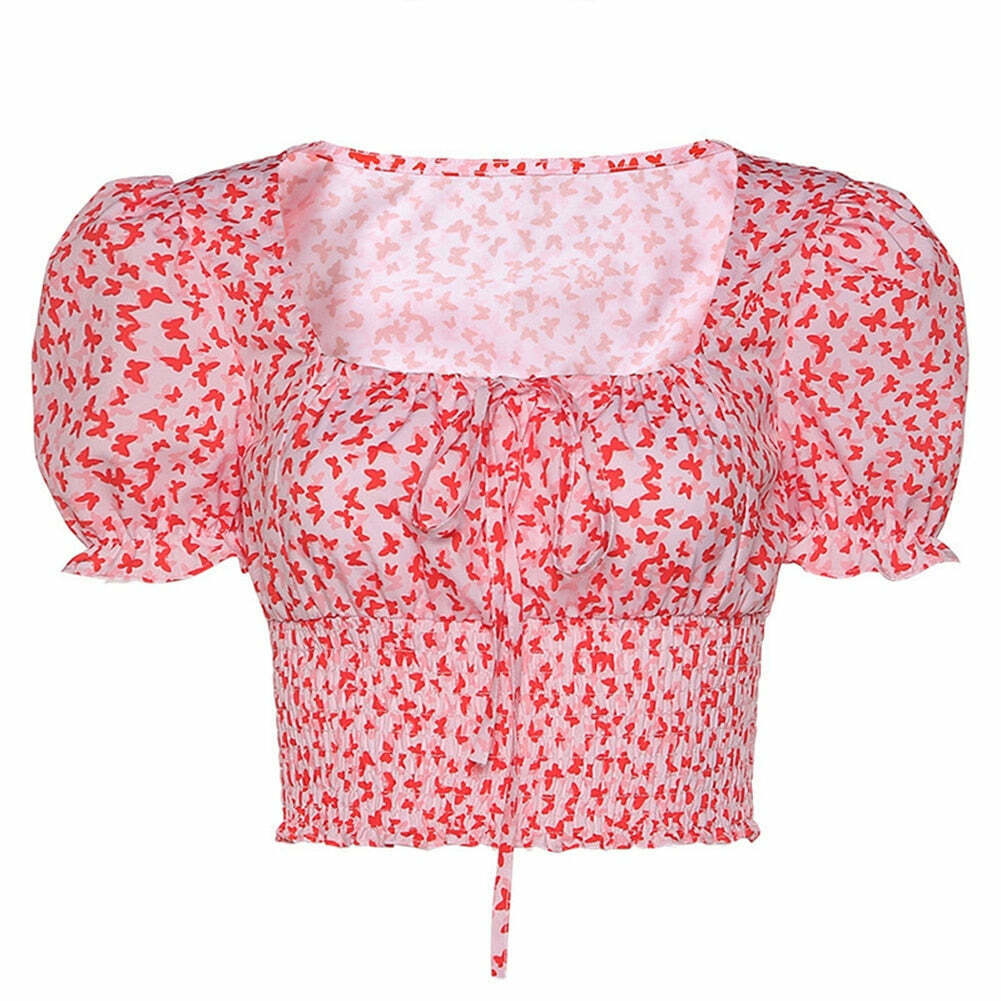 Y2K Aesthetic Pandora Ruched Tie-Up Crop Top - Coquette Style Grunge Fashion for Women