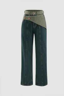 Y2K Aesthetic Panel Detail Denim Jeans for Women - Coquette & Grunge Style Cargo Skirt